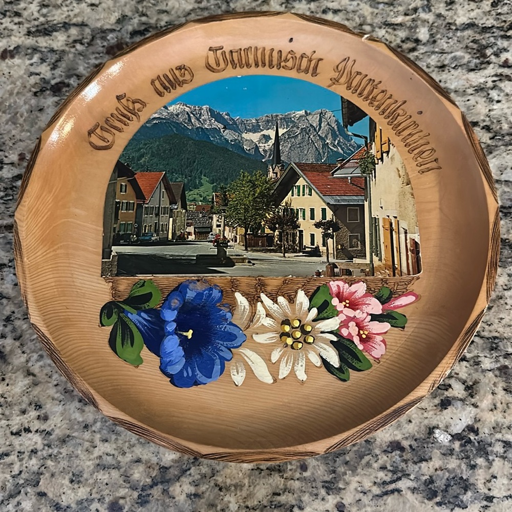 Vintage German Garmisch Parthenkirchen Decorative Wood Plate From Germany